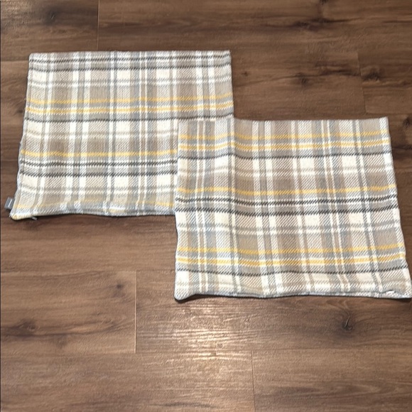 Elegant Plaid Accent Pillow Covers - Gray, Cream & Yellow. 18" x 18" - Picture 1 of 6